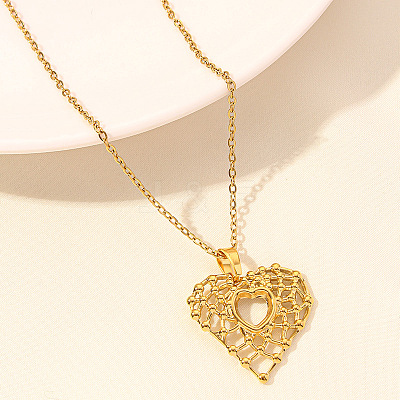 304 Stainless Steel Heart Pendant Necklaces for Men and Women FS-WG1B83F-02-1