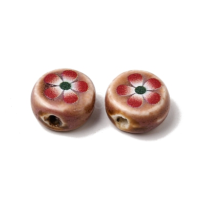 Flat Round Handmade Floral Porcelain Beads PR-CBA03B0-02B-1