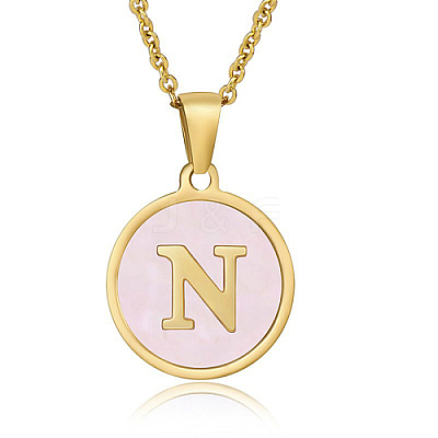 Natural Shell Initial Letter Pendant Necklace LE4192-26-1