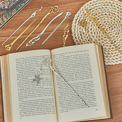 16Pcs 8 Styles Chinese Style Alloy Crane Hair Sticks OHAR-SC0002-98-1
