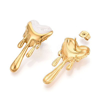 Heart 304 Stainless Steel Enamel Stud Earrings EJEW-T047-26G-B-1