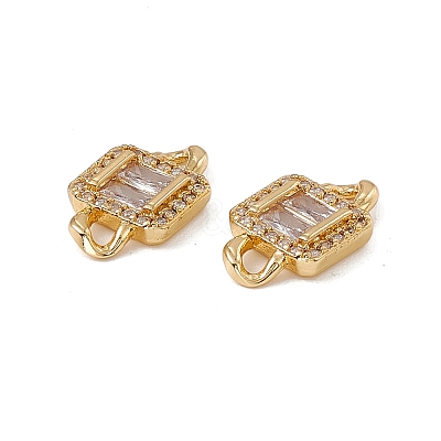 Rack Plating Brass Pave Clear Cubic Zirconia Connector Charms KK-C007-36G-1