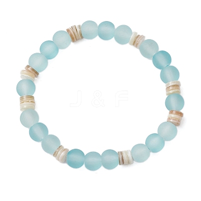 Bohemia Style Glass & Natural Freshwater Shell Beads Stretch Bracelets for Women BJEW-JB11865-01-1