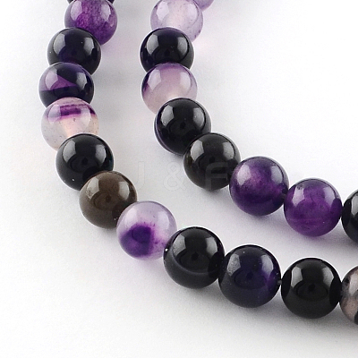 Dyed Natural Striped Agate/Banded Agate Round Bead Strands G-R342-4mm-03-1