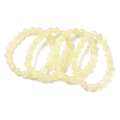 Natural Golden Silk Jade Round Beaded Stretch Bracelets for Women BJEW-F535-01C-1