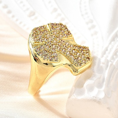 Brass Micro Pave Cubic Zirconia Cuff Rings for Women RJEW-F181-04G-1