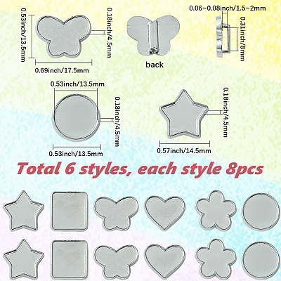 48Pcs 8 Styles Alloy Slide Charms Cabochon Settings FIND-SC0016-55A-P-1
