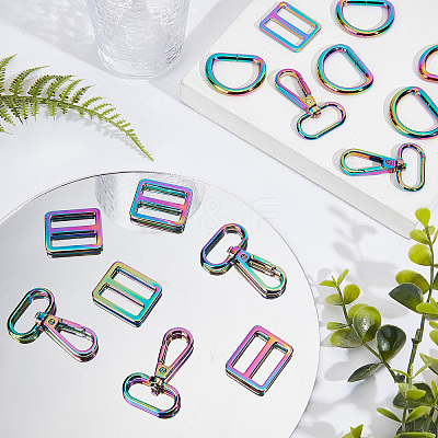 15Pcs 3 Style Rainbow Color Zinc Alloy Swivel Clasps FIND-GF0003-40-1