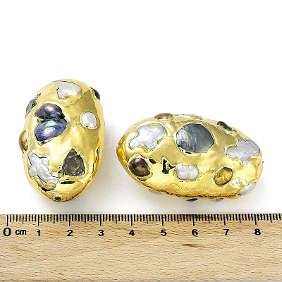 Rack Plating Brass Beads with Baroque Natural Keshi Pearl KK-K348-14G-1