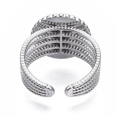 Non-Tarnish 304 Stainless Steel Open Cuff Finger Ring Cabochon Settings STAS-T060-06P-1