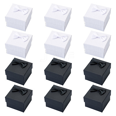 12Pcs 2 Colors Square Cardboard Paper Ring Gift Storage Boxes CON-TA0001-23-1