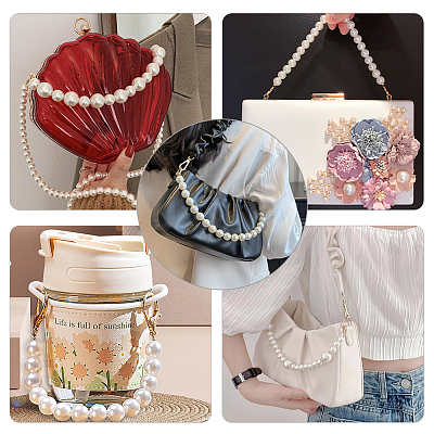 5Pcs 5 Styles ABS Imitation Pearl Round Beaded Bag Chains PURS-AR0001-03-1