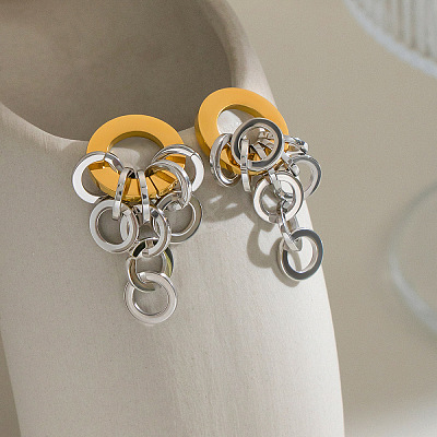Two Tone 304 Stainless Steel Stud Dangle Earrings for Women DN8628-1