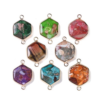 Dyed Synthetic Imperial Jasper Connector Charms G-P529-04G-1
