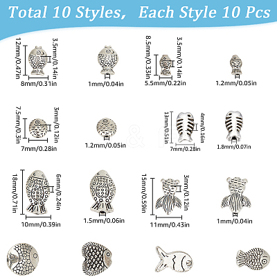 100Pcs 10 Styles Tibetan Style Alloy Beads TIBEB-SC0001-33-1