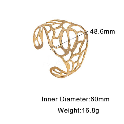 304 Stainless Steel Hollow Leaf Wide Open Cuff Bangles for Women WG4B663-01-1