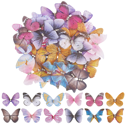 60Pcs 12 Styles 3D Gauze Butterfly Ornament Accessories FIND-SP0020-64B-1