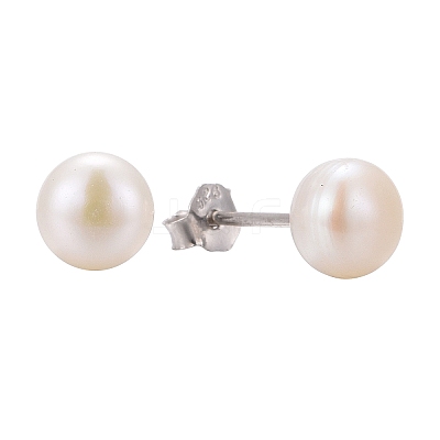 Anti-Tarnish Pearl Ball Stud Earrings EJEW-Q701-01A-1