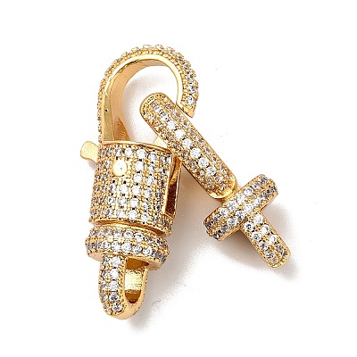 Brass Micro Pave Clear Cubic Zirconia Interlocking Clasps KK-J301-01G-1