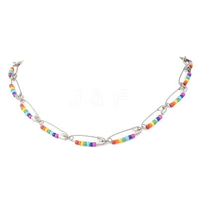 Chakra Glass Beads Dangle Earrings & Necklaces Sets SJEW-JS01364-1