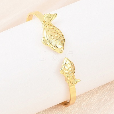 Marine Organism Brass Cuff Bangles for Women BJEW-D368-03A-G-1