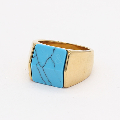 Rectangle Synthetic Turquoise Finger Ring FIND-PW0021-08F-G-1