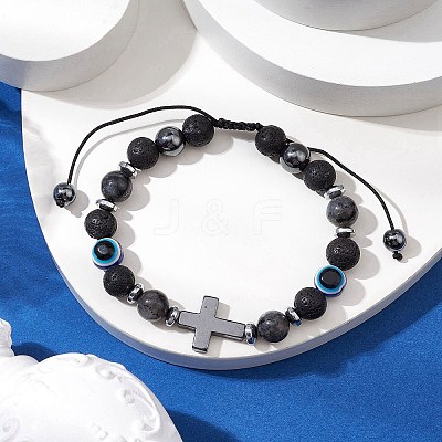 Natural Lava Rock Braided Bead Bracelets for Women Men BJEW-JB11138-01-1