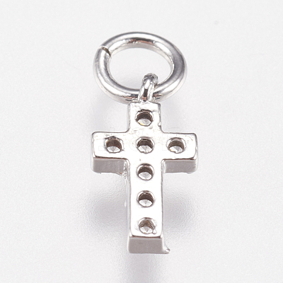 Brass Micro Pave Cubic Zirconia Tiny Cross Charms ZIRC-E147-62P-1