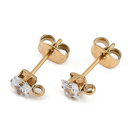 Ion Plating(IP) 304 Stainless Steel Cubic Zirconia Stud Earring Findings STAS-P373-06A-04-1