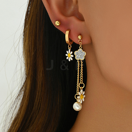 Stainless Steel Sweet Daisy Tassel Earring Sets IJ0618-1