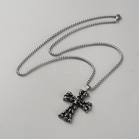 Tibetan Style Alloy Skull Cross Pendant Box Chain Necklaces for Men NJEW-WH0028-02AS-1