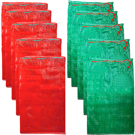 10Pcs 2 Colors Christmas Themed Plastic Drawstring Bags ABAG-CN0001-10-1