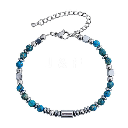 Dyed Natural Imperial Jasper & Stainless Steel Beaded Bracelets for Women ID8226-2-1