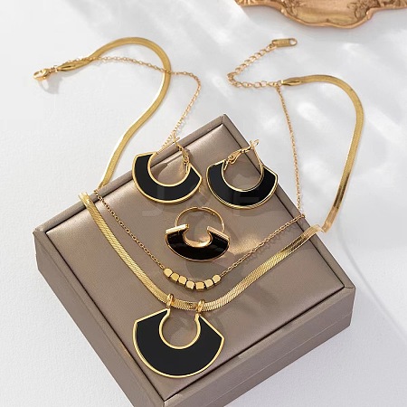 304 Stainless Steel & Acrylic Pendant Necklaces & Hoop Earrings & Rings Sets FS-WGD4BAB-04-1