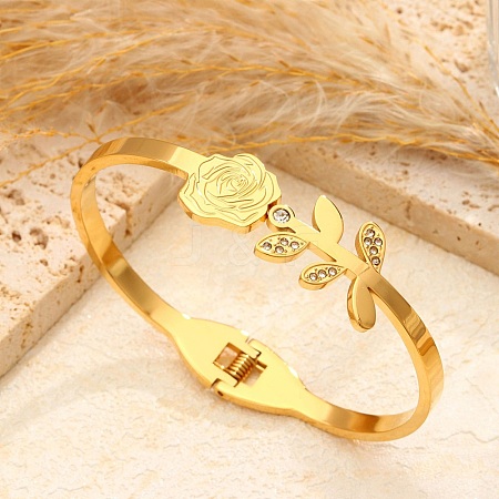 304 Stainless Steel Micro Pave Rhinestone Hinged Bangles for Women BJEW-E113-03G-1