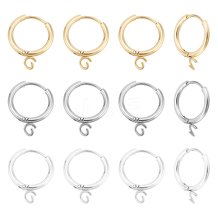 12Pcs 3 Colors 201 Stainless Steel Huggie Hoop Earring Findings STAS-UN0057-49-1