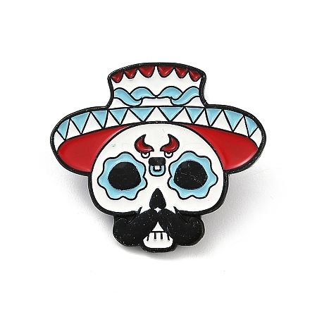 Day of the Dead Sugar Skull with Hat Enamel Pins JEWB-R001-03EB-03-1