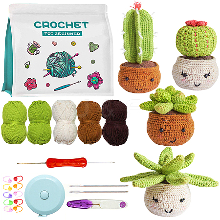 DIY Cactus Knitting Kits DIY-WH0349-151A-1