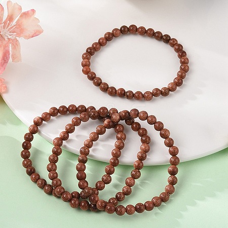 Synthetic Goldstone Bead Stretch Bracelets BJEW-K212-A-002-1