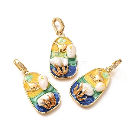 Brass Micro Pave Cubic Zirconia Pendents KK-R212-03G-02-1