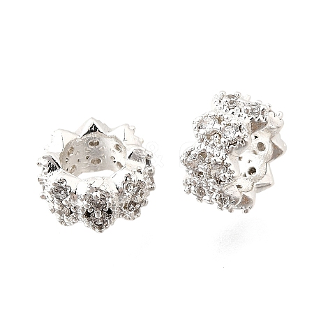 Wave Brass Micro Pave Cubic Zirconia European Beads KK-K300-07A-S-1