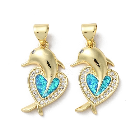 Brass Micro Pave Clear Cubic Zirconia Pendants KK-C045-02G-1