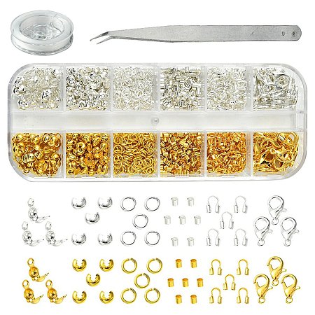 Brass and Iron Beeds with Strong Stretchy Beading Elastic Thread and Iron Beading Tweezers DIY-FS0005-74-1