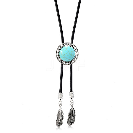 Alloy with Synthetic Turquoise Pendant Waxed Cord Bolo Tie Lariat Necklaces FS-WGCCEF8-03-1