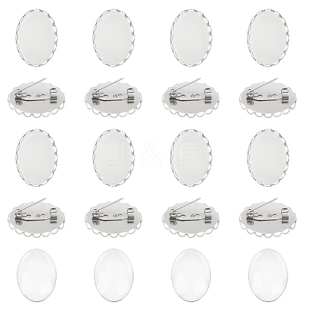 Unicraftale DIY Blank Oval 304 Stainless Steel Brooch Making Kit DIY-UN0056-12B-1