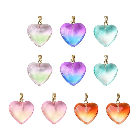 10Pcs 5 Colors Two Tone Transparent Glass Pendants GLAA-YW0001-97-1