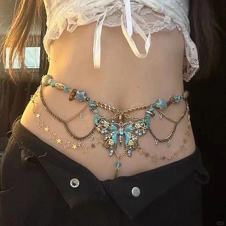 Alloy Turquoise Resin Tassel Layered Waist Belly Chains for women FS-WGCE022-07-1