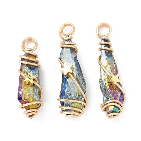 Electroplated Raw Rough Natural Quartz Crystal Copper Wire Wrapped Pendants PALLOY-JF02414-01-1