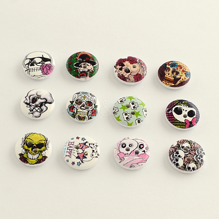 2-Hole Printed Wooden Buttons BUTT-Q032-05-1