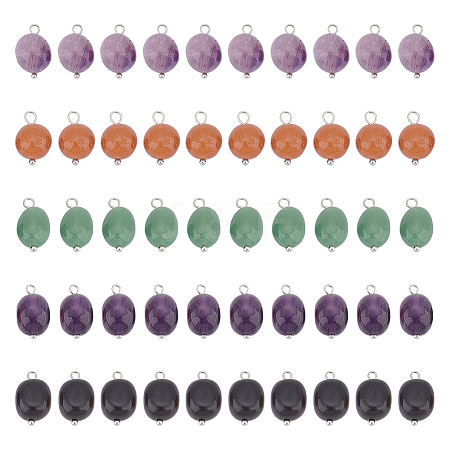 50Pcs 5 Styles Nuggets Natural Red Aventurine & Green Aventurine & Amethyst & Obsidian & Lapis Lazuli Charms PALLOY-HY00026-1